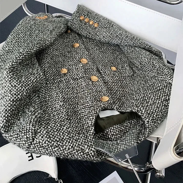 Korean-Style Tweed Top Coats – Slim Single-Breasted Coat for Women