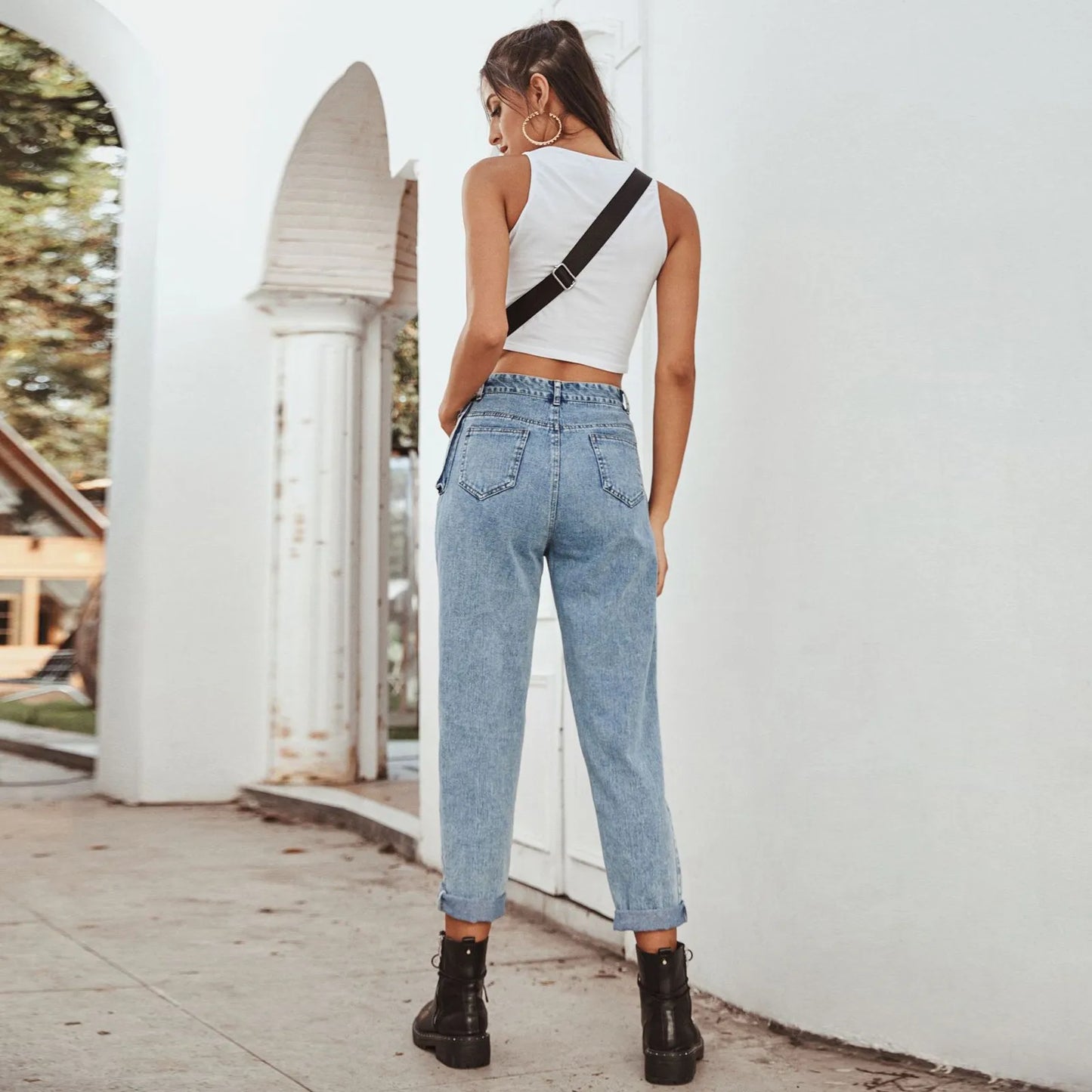 Women’s Straight Leg Baggy Jeans – Casual High Waist Loose Denim Pants