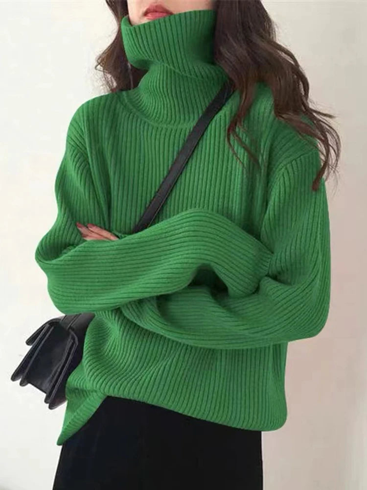 2025 Womens Half Turtleneck Sweater Solid Color Loose Long Sleeve Zipper Top Sporty Casual Autumn Sweatshirt
