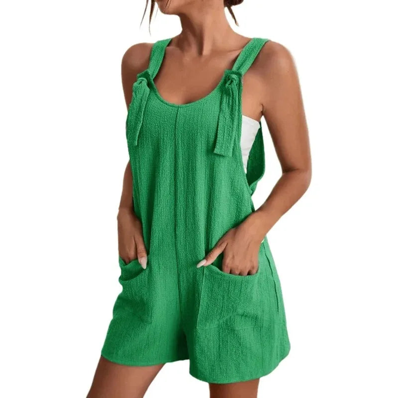 Retro Button Sleeveless Beach Romper Solid Cross Pants Casual Loose Hooded Jumpsuit For Women Summer Streetwear