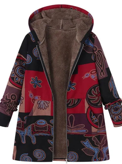 New Winter Fashion Hooded Floral Warm Parka