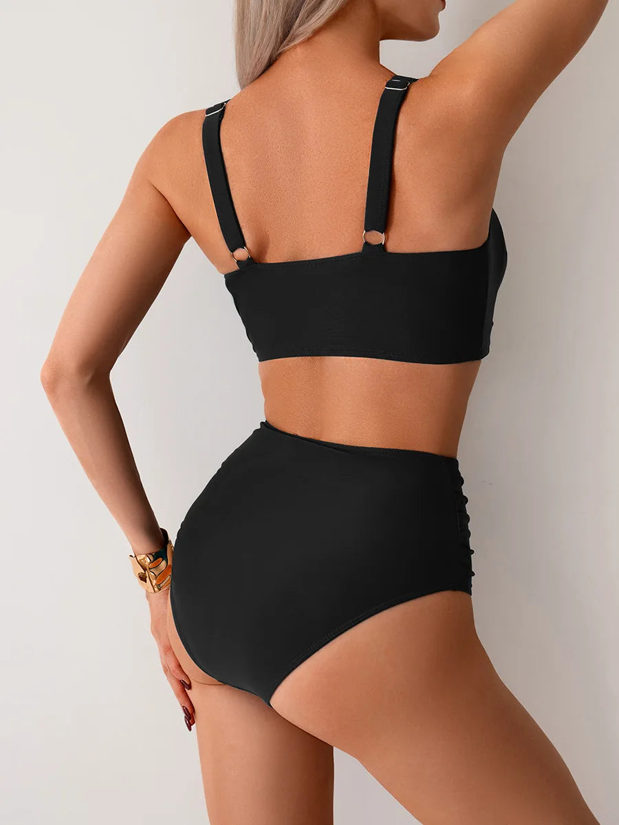2025 New Womens Bikini Two Piece Sexy Contrasting Color Strapless High Waist Beach Swimsuit