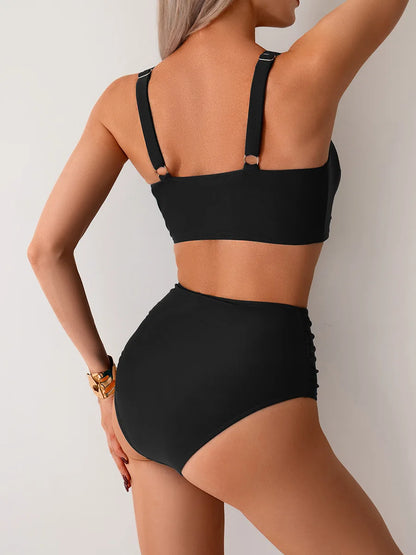 2025 New Womens Bikini Two Piece Sexy Contrasting Color Strapless High Waist Beach Swimsuit