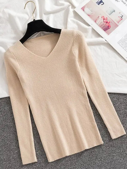 Spring Style V Neck Half Sleeved Knitted Thin Sweater