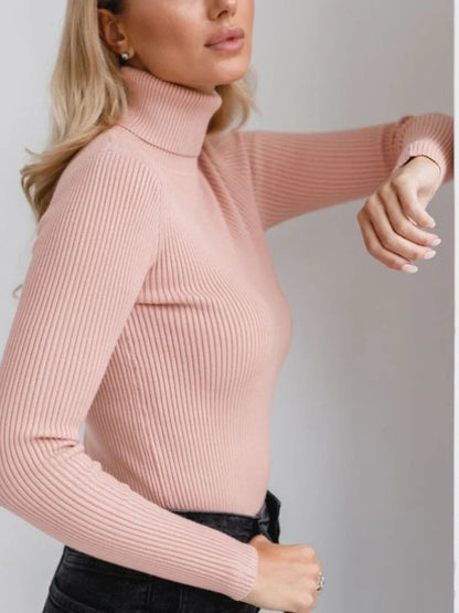 2025 Autumn Winter Women S Thick Ribbed Knitted Turtleneck Sweater Slim Fit Long Sleeve Pullover Soft Warm