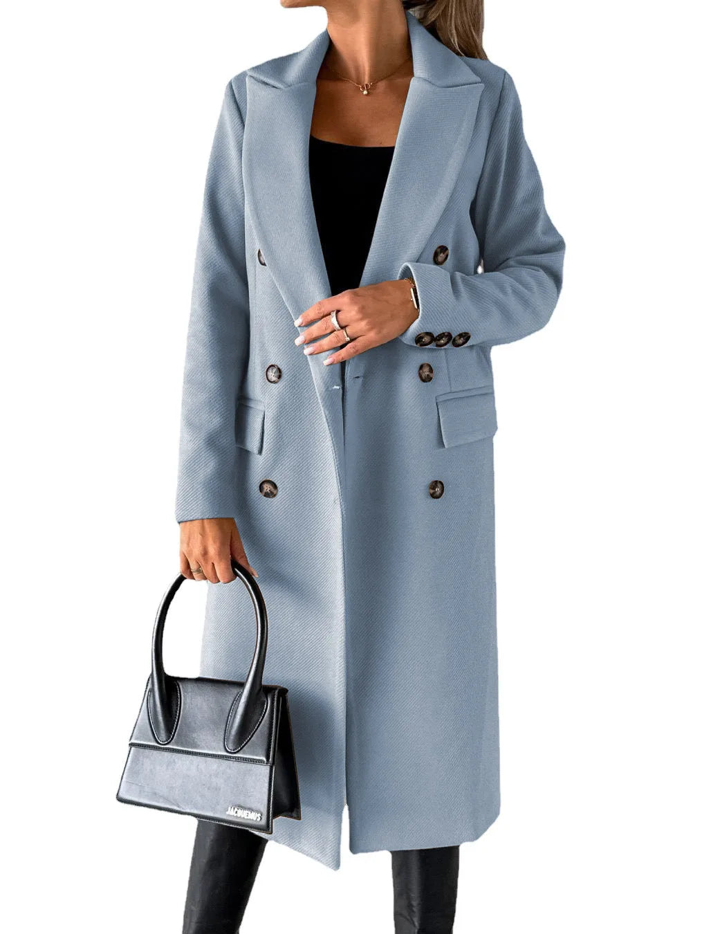Double-Breasted Wool Blend Overcoat – Classic Elegant Winter Coat for Women