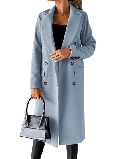 Double-Breasted Wool Blend Overcoat – Classic Elegant Winter Coat for Women