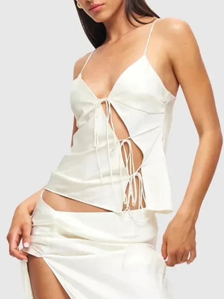 Romantic Utility: Lace-Trim Spaghetti Corset Tank