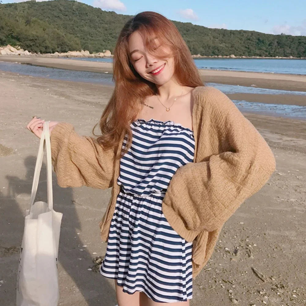 Korean Cropped Knit Cardigan – Hollow Summer Sweater for Women