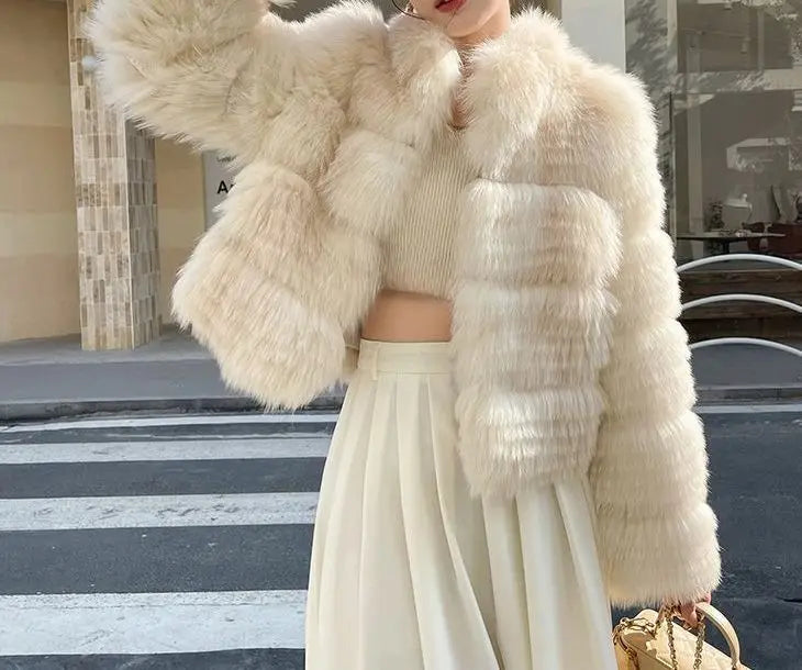 New Winter Fashion Beige Furry Jackets