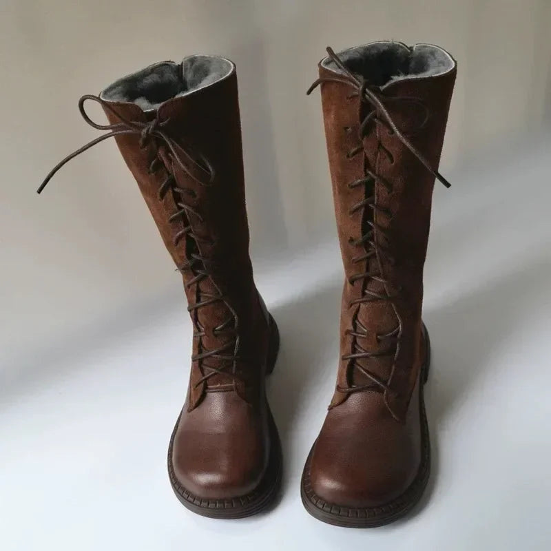 Genuine Leather Lace Up Cool Winter Boots For Women
