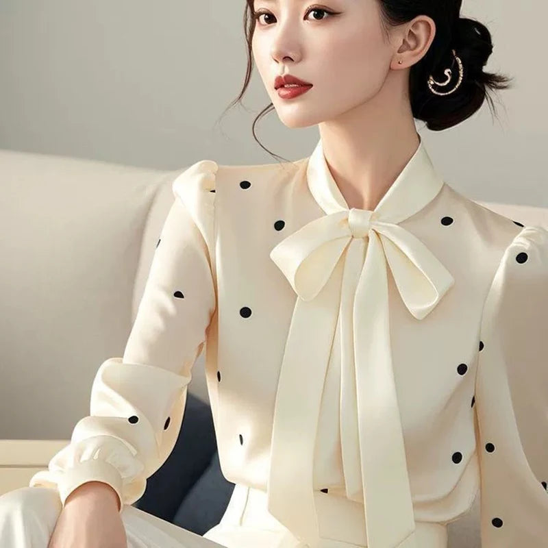 2024 V Neck Polka Dot Blouse Casual Office Wear For Women