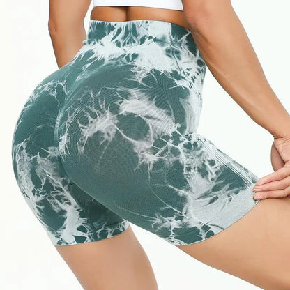 Womens Seamless Tie Dye Push Up Yoga Fitness Shorts