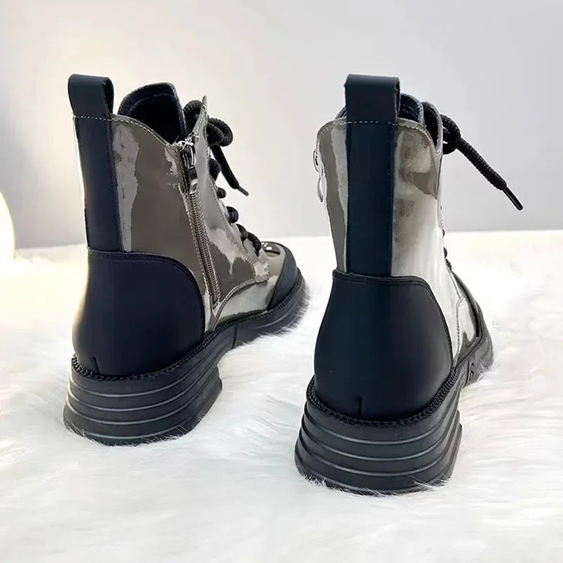 High-Top Women’s Martin Boots – Spring 2025 Round Toe Lace-Up Platform Ankle Boots