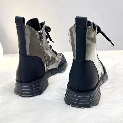 High-Top Women’s Martin Boots – Spring 2025 Round Toe Lace-Up Platform Ankle Boots