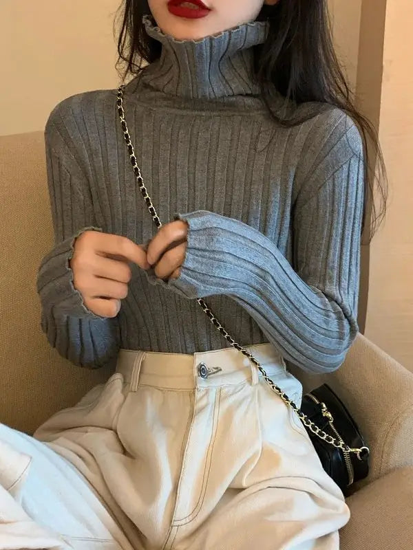 Womens Regular Style Black White Turtleneck Winter Sweaters