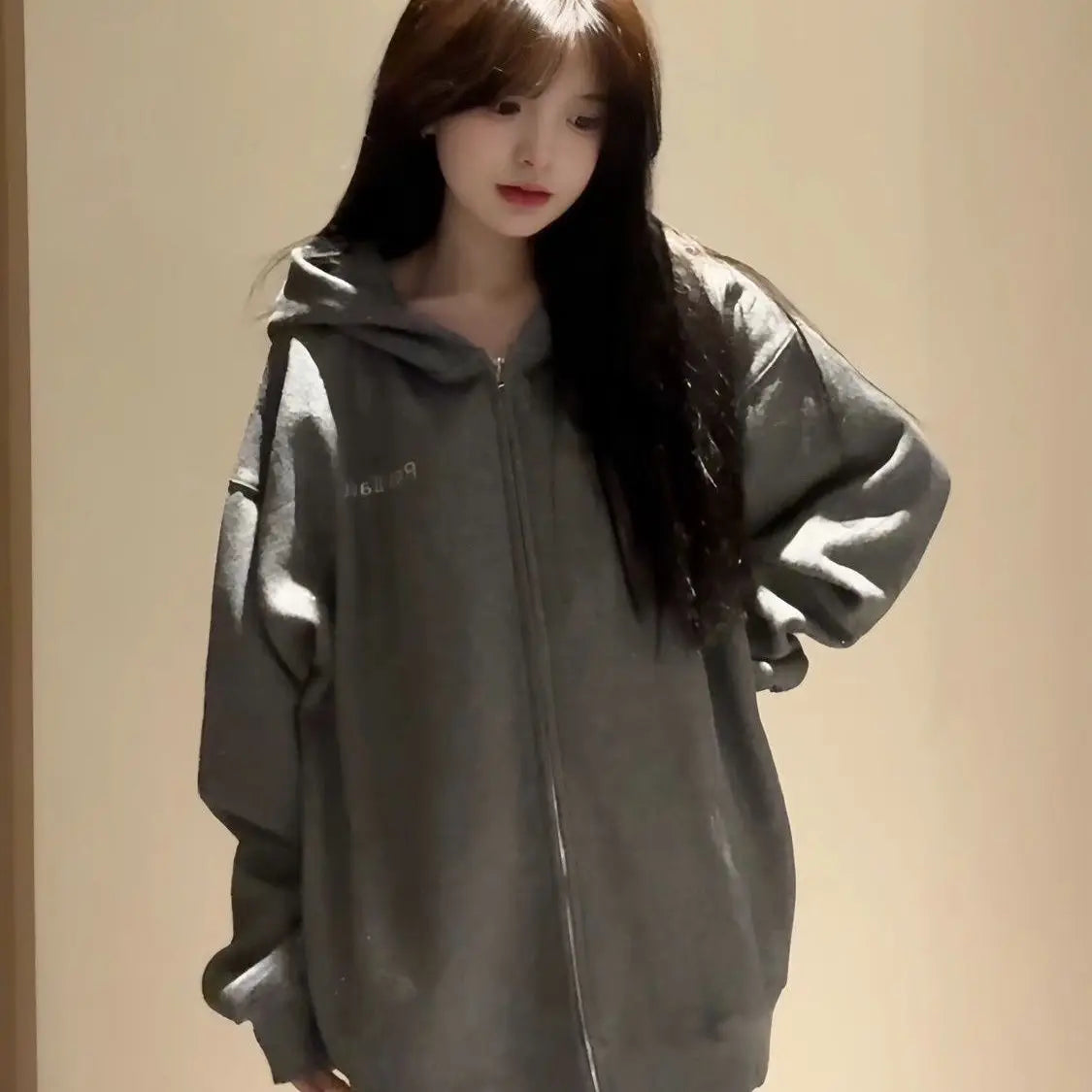 Korean Style Zipper High Quality Hooded Sweatshirts For Women
