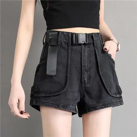 Women S Mid Waist Cargo Denim Shorts Sexy Stretchy Summer Hot Pants