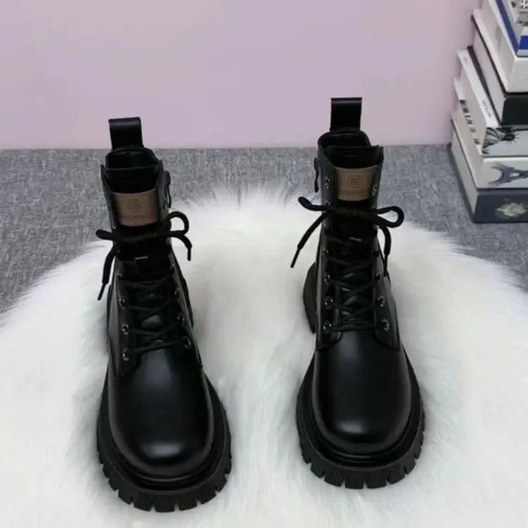 Womens Casual Leather Ankle Zipper Winter Boots