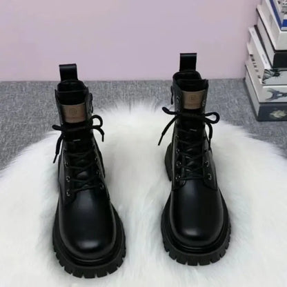 Womens Casual Leather Ankle Zipper Winter Boots