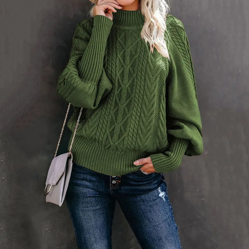 Womens Knitted Geometric Pattern Loose Winter Sweater