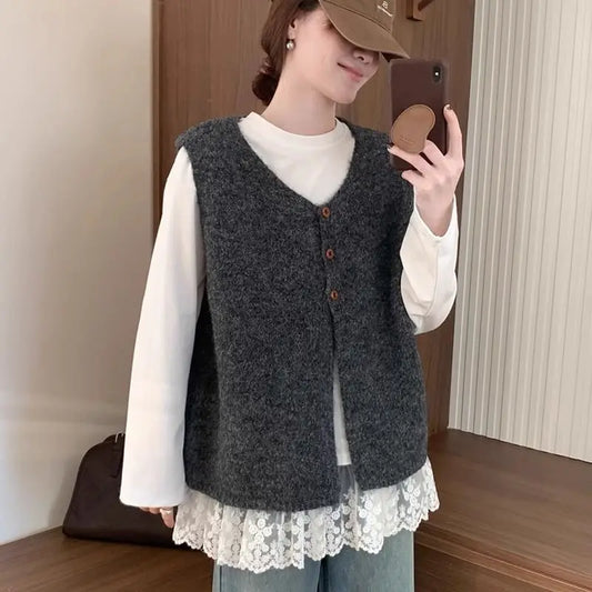 Korean Style Plus Size Autumn Sleeveless Vest For Women