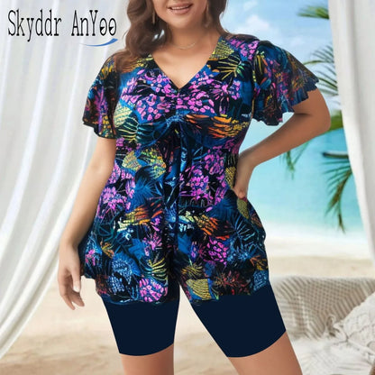 2025 Plus Size Printed Long Sleeve Swimwear For Women Deep V One Piece Swimsuit Beach Bodysuit