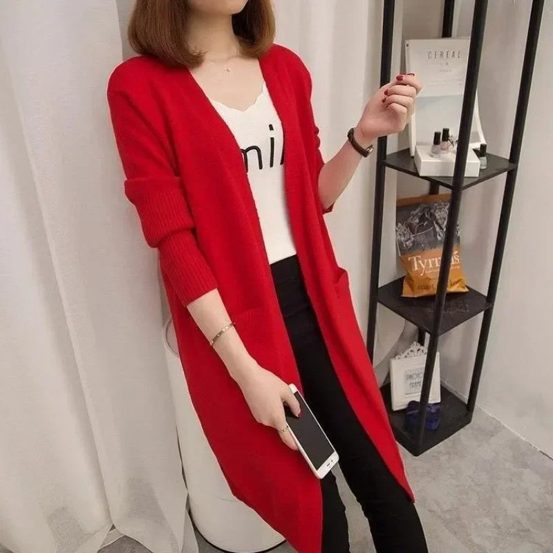 V-Neck Long Knit Cardigan for Women – 2025 Y2K Harajuku Style