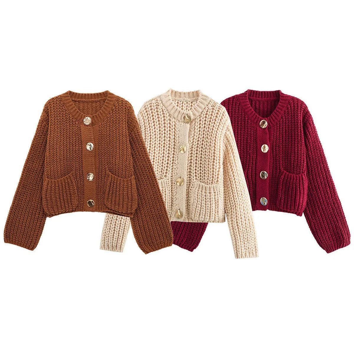 Casual Button Pocket Knitted Cardigan Autumn Winter Korean Fashion Women Tops Loose Knit Coat Sweater Outerwear Clothing