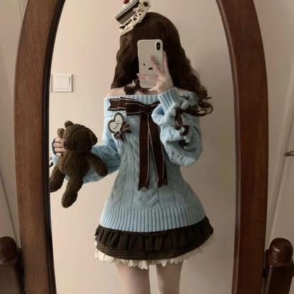 Autumn Winter Y2K Vintage Knit Stripes Sweater For Women Casual Loose Fit Long Sleeve Korean Fashion Pullover Jumper