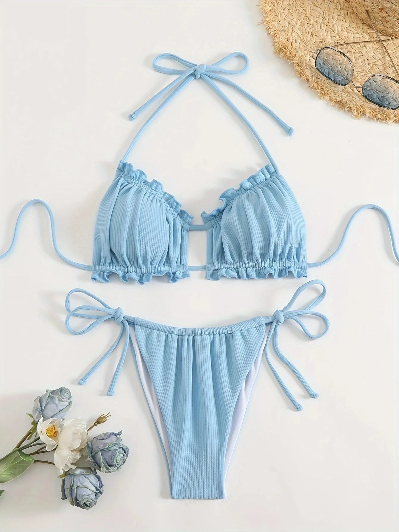 Vacation Mood: Effortless Coastal Aesthetic Blue Bikini Set