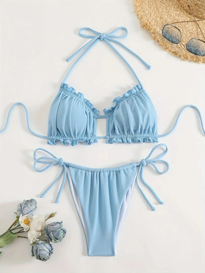 Vacation Mood: Effortless Coastal Aesthetic Blue Bikini Set