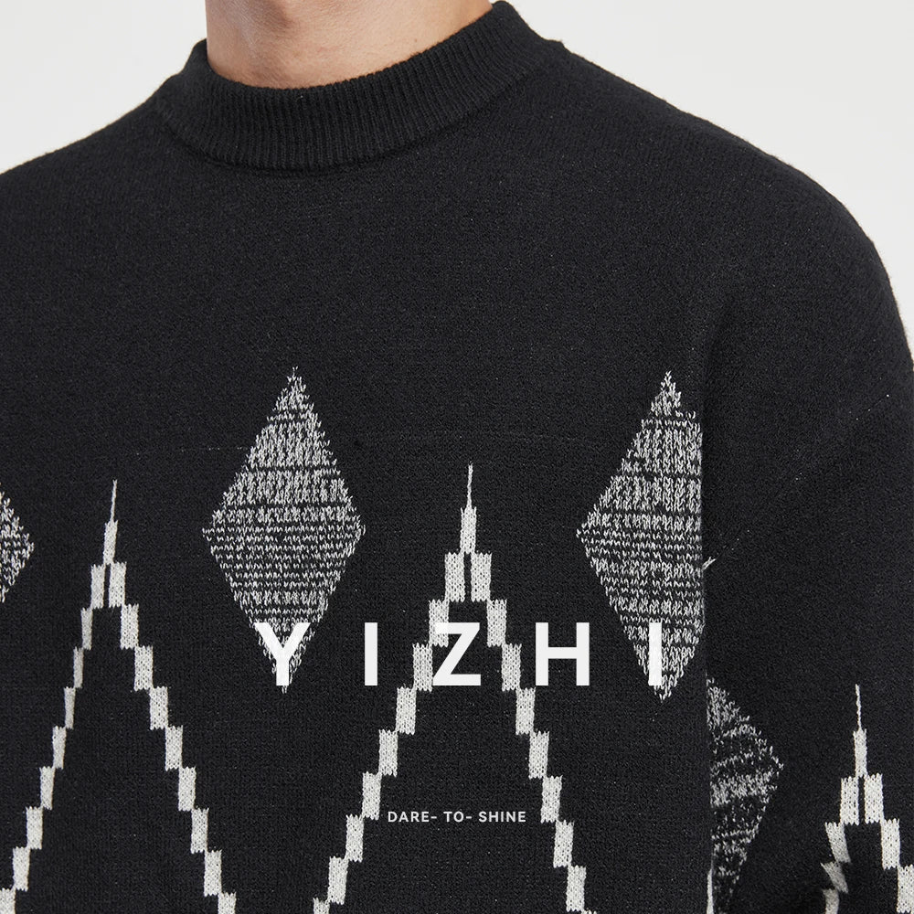 Minimalist Streetwear: Men's Oversized Argyle Geometric Knit Sweater