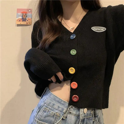 Cute Cropped V-Neck Knit Cardigan for Women – 2025 Autumn Trend