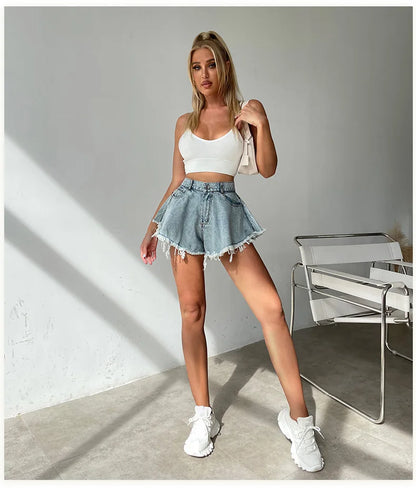 Beach City Style Wide Leg Women Denim Short