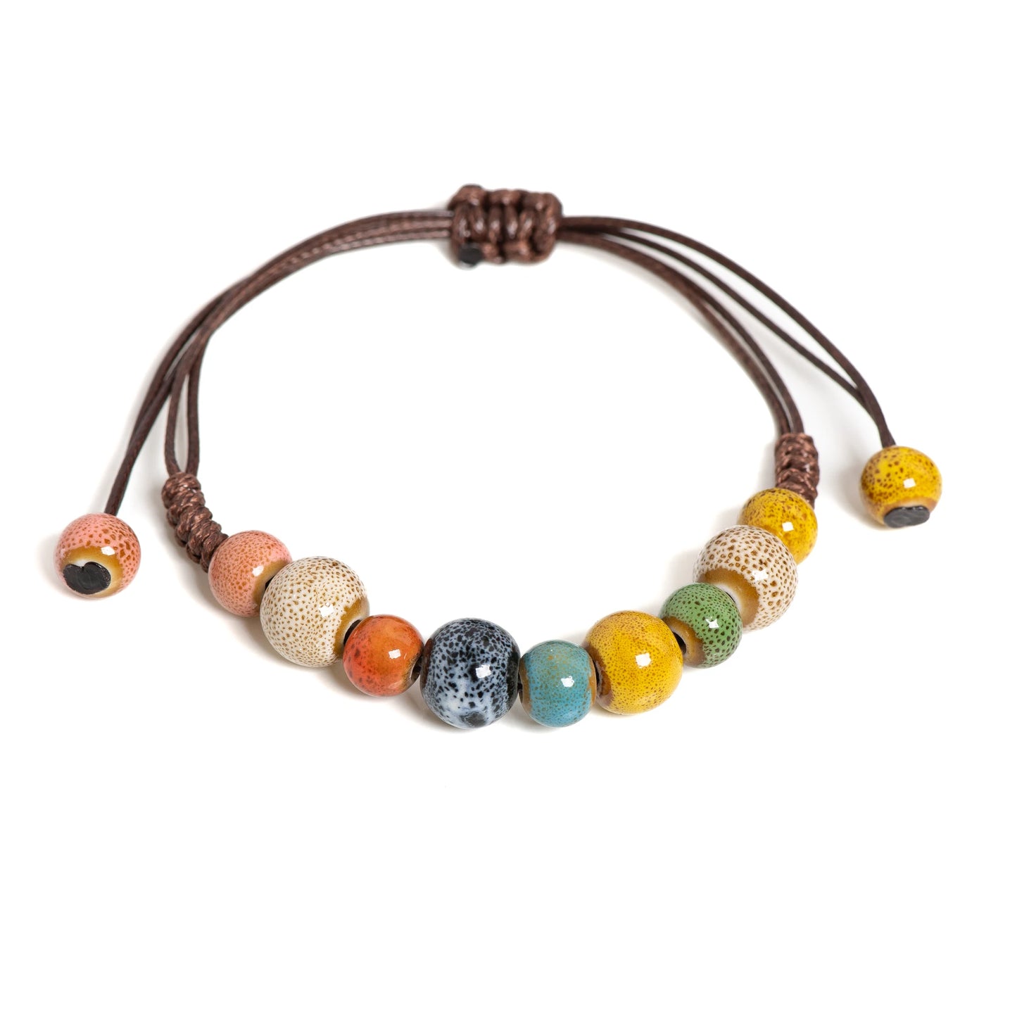 Boho Vibes: Handmade Ceramic Beaded Cord Bracelet