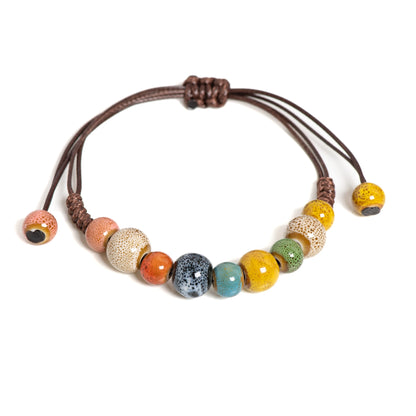 Boho Vibes: Handmade Ceramic Beaded Cord Bracelet