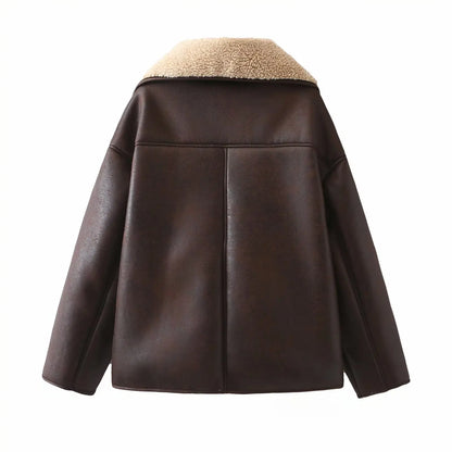 American Retro Style Leather Fur Inteated Windproof Warm Cotton Bomber Jackets Outerwear