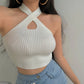 Simple Style Halter Neck Crop Top: Close-Fitting Solid Color Vest for Women