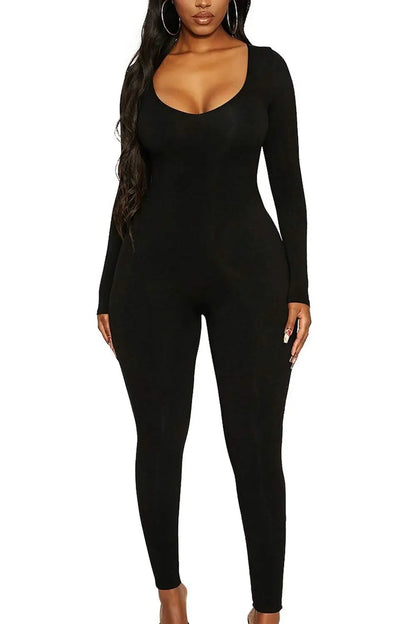 Women S Solid Black Gray Long Sleeve Skiing Jumpsuit Elastic High Fit Fashion Fitness Streetwear Slim Sport Romper