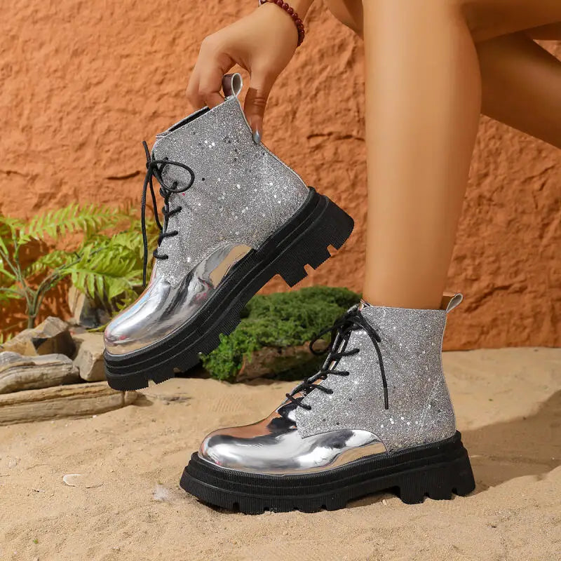 Luxury Silver Design Mid Heel Winter Women Boots