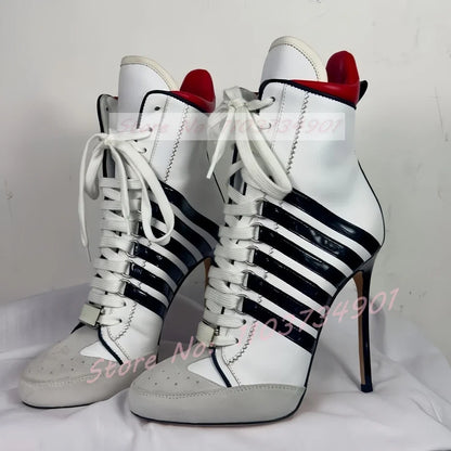 Lace Up Decorated Design High Heel Women Luxury Boots