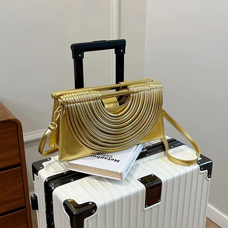 Designer Style Striped Evening Clutch Crossbody Bag