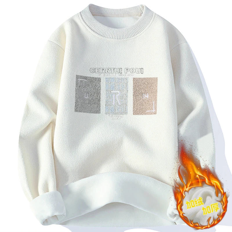 Mens Fleece O Neck Sweater Warm Soft And Thick For Winter Autumn