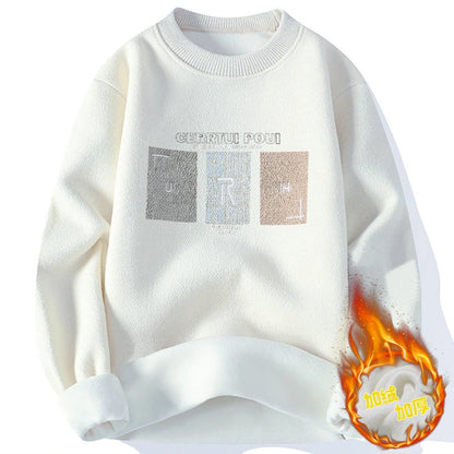 Mens Fleece O Neck Sweater Warm Soft And Thick For Winter Autumn