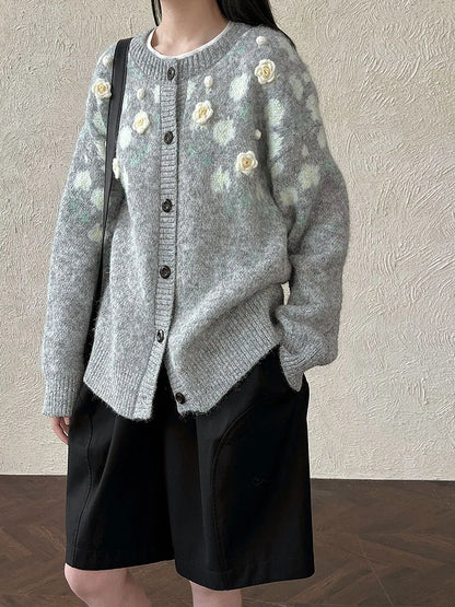 Floral Embroidered Knit Cardigan – Autumn Casual Sweater for Women