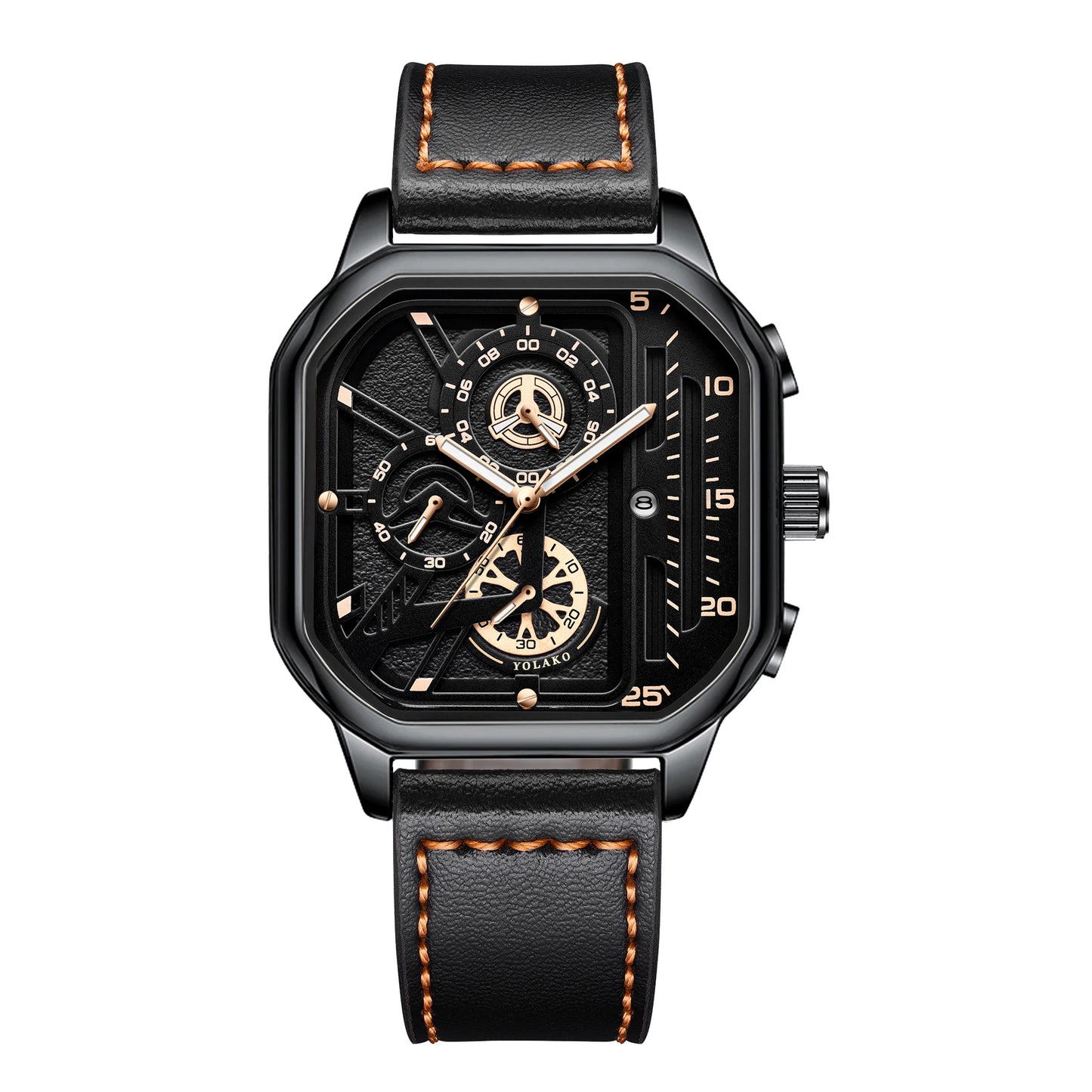 Mens Mechanical Dial Square Case Leather Band Casual Watches