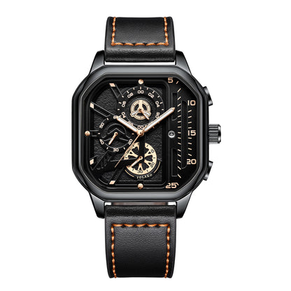 Mens Mechanical Dial Square Case Leather Band Casual Watches