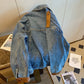 Creative Brown Cover Pack Style Blue Denim Jacket For Women