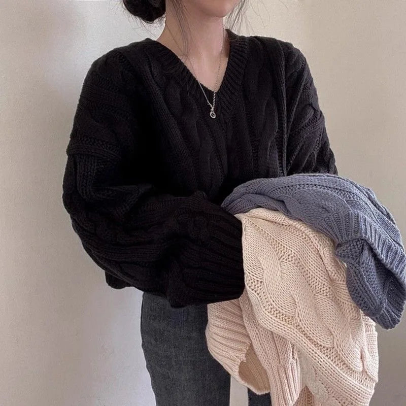 Korean Fashion Sequin Corset Sweater O Neck Solid Knit Pullover Casual Long Sleeve Short Top For Women